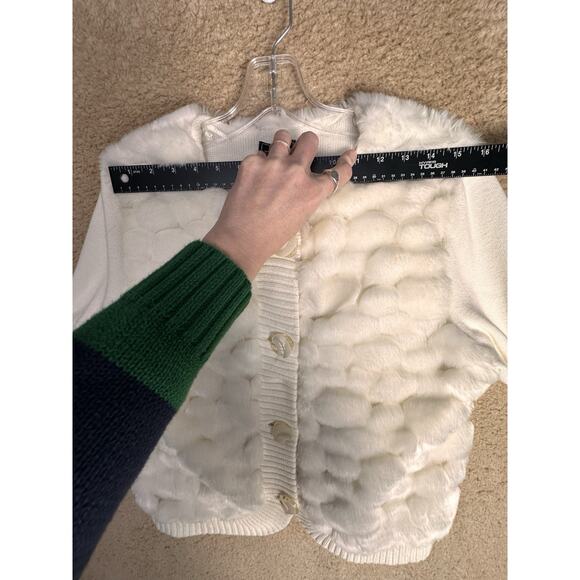 Y2K Lisa International Faux Fur Bubble Cardigan Sweater Ivory Sz S Apres Ski EC - Picture 14 of 16